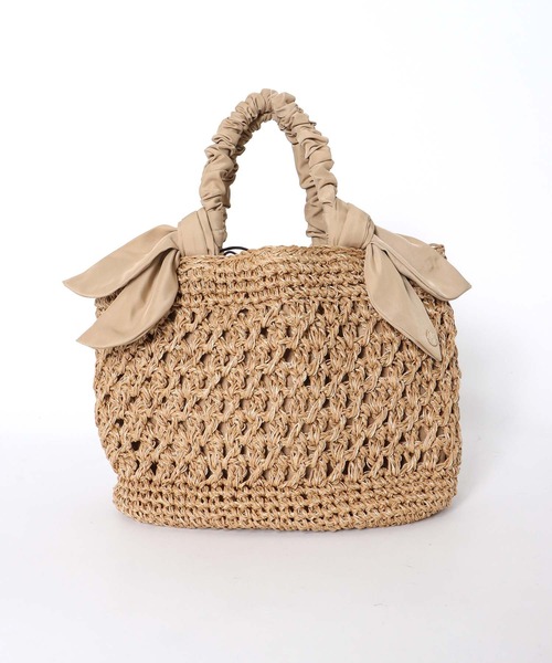 Three Four Time(スリーフォータイム)の「下がりリボン柄編みトート(かごバッグ・レディース・ブラック/ベージュ/ピンク/グリーン・FREE)」の13枚目の写真