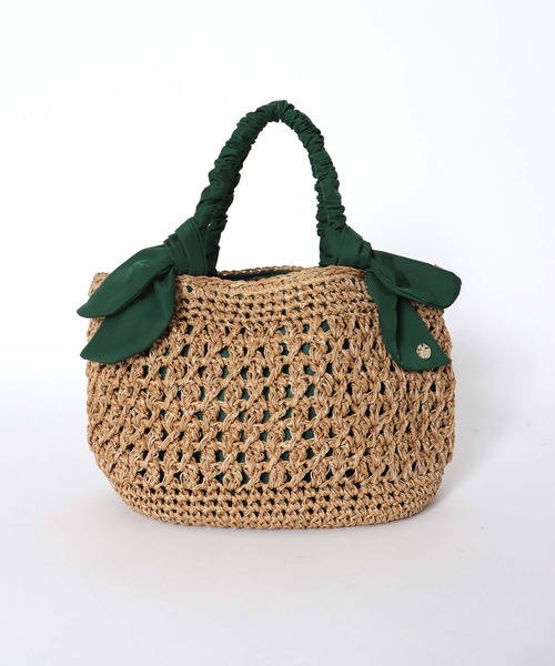 Three Four Time(スリーフォータイム)の「下がりリボン柄編みトート(かごバッグ・レディース・ブラック/ベージュ/ピンク/グリーン・FREE)」の15枚目の写真