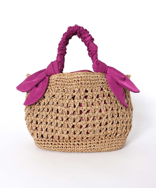 Three Four Time(スリーフォータイム)の「下がりリボン柄編みトート(かごバッグ・レディース・ブラック/ベージュ/ピンク/グリーン・FREE)」の17枚目の写真