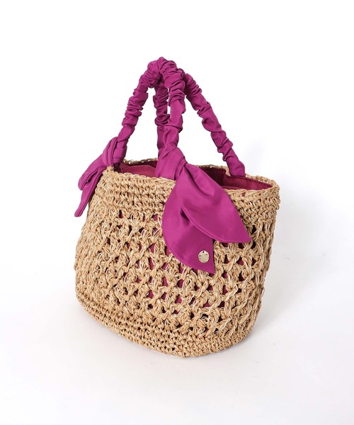 Three Four Time(スリーフォータイム)の「下がりリボン柄編みトート(かごバッグ・レディース・ブラック/ベージュ/ピンク/グリーン・FREE)」の19枚目の写真