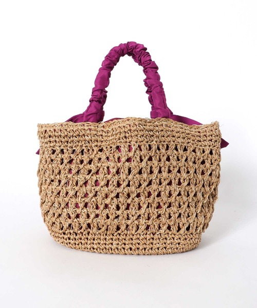 Three Four Time(スリーフォータイム)の「下がりリボン柄編みトート(かごバッグ・レディース・ブラック/ベージュ/ピンク/グリーン・FREE)」の20枚目の写真