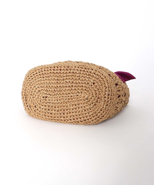 Three Four Time(スリーフォータイム)の「下がりリボン柄編みトート(かごバッグ・レディース・ブラック/ベージュ/ピンク/グリーン・FREE)」の21枚目の写真