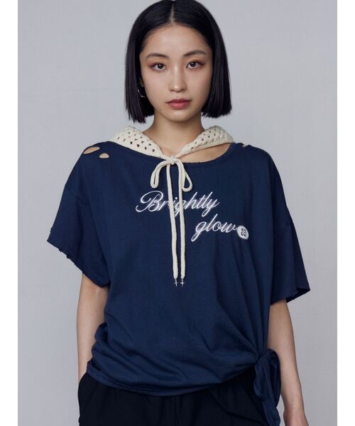 EMODA（エモダ）の「ルーズタイクラッシュTシャツ（Tシャツ/カットソー・レディース・グレー/ホワイト/ネイビー/ブラック・FREE）」の4枚目の写真