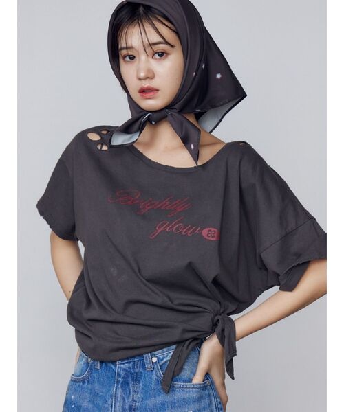 EMODA（エモダ）の「ルーズタイクラッシュTシャツ（Tシャツ/カットソー・レディース・グレー/ホワイト/ネイビー/ブラック・FREE）」の5枚目の写真