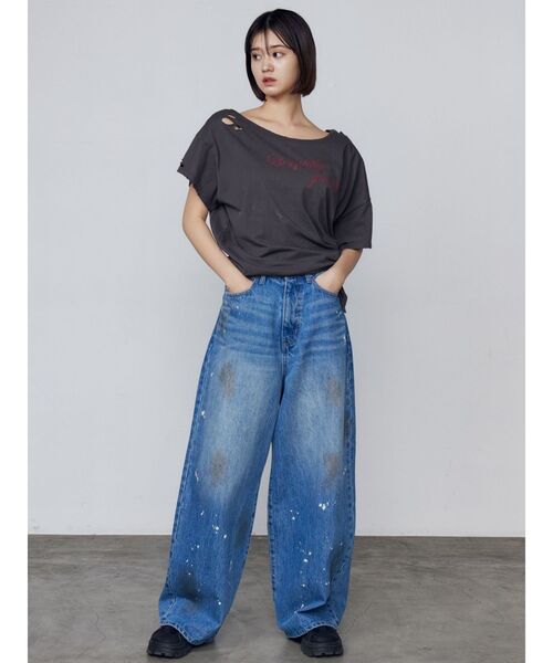 EMODA（エモダ）の「ルーズタイクラッシュTシャツ（Tシャツ/カットソー・レディース・グレー/ホワイト/ネイビー/ブラック・FREE）」の8枚目の写真