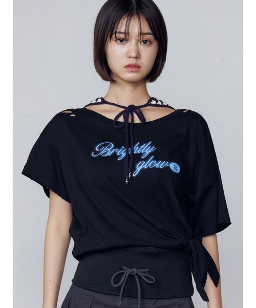 EMODA（エモダ）の「ルーズタイクラッシュTシャツ（Tシャツ/カットソー・レディース・グレー/ホワイト/ネイビー/ブラック・FREE）」の9枚目の写真