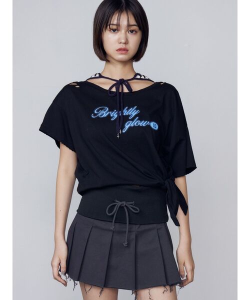 EMODA（エモダ）の「ルーズタイクラッシュTシャツ（Tシャツ/カットソー・レディース・グレー/ホワイト/ネイビー/ブラック・FREE）」の11枚目の写真