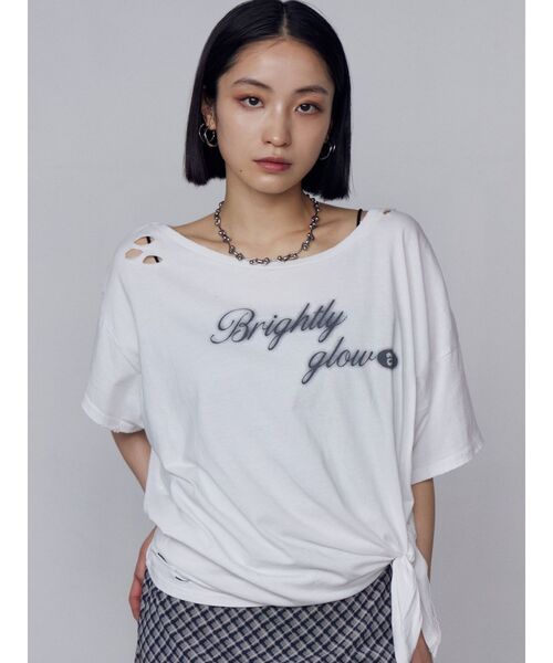 EMODA（エモダ）の「ルーズタイクラッシュTシャツ（Tシャツ/カットソー・レディース・グレー/ホワイト/ネイビー/ブラック・FREE）」の15枚目の写真