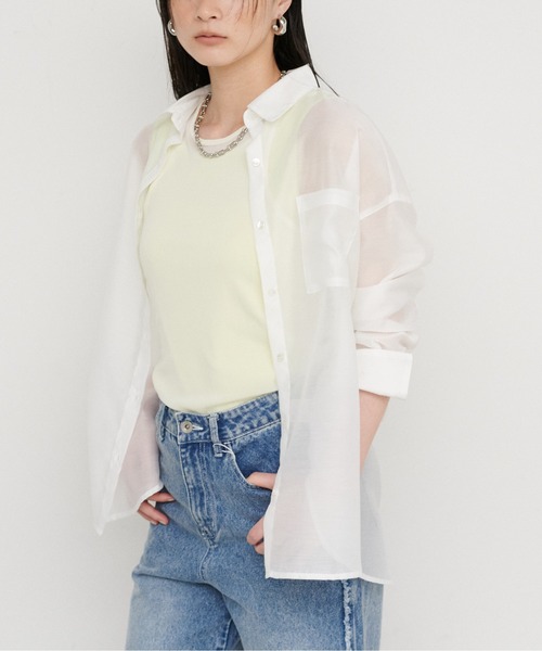 LARUTA（ラルータ）の「【LARUTA】［WEB限定］シアーロゴ刺繍レギュラーシャツ（シャツ/ブラウス・レディース・ブラウン/サックスブルー/オフホワイト/スミクロ・FREE）」の11枚目の写真