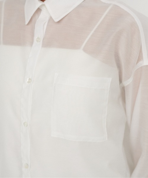 LARUTA（ラルータ）の「【LARUTA】［WEB限定］シアーロゴ刺繍レギュラーシャツ（シャツ/ブラウス・レディース・ブラウン/サックスブルー/オフホワイト/スミクロ・FREE）」の5枚目の写真