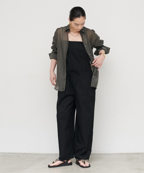 LARUTA（ラルータ）の「【LARUTA】［WEB限定］シアーロゴ刺繍レギュラーシャツ（シャツ/ブラウス・レディース・ブラウン/サックスブルー/オフホワイト/スミクロ・FREE）」の18枚目の写真