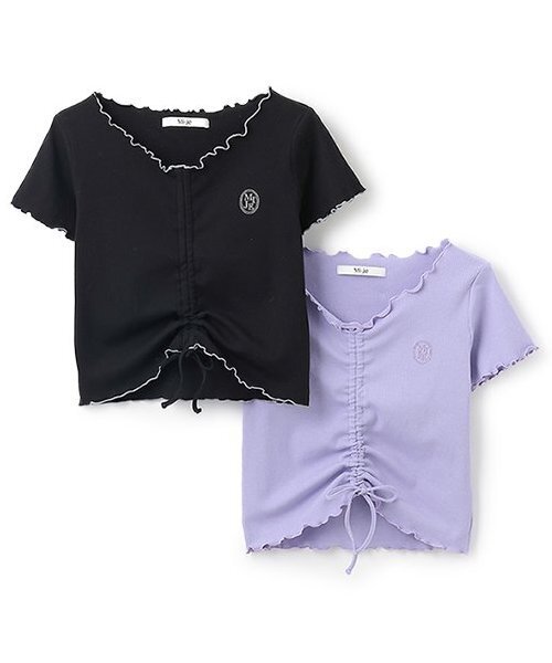 Mi-je(ミジェ)の「フロントシャーリング半袖テレコ【韓国ファッション】(Tシャツ/カットソー・レディース・ラベンダー/ブラック・F)」の14枚目の写真