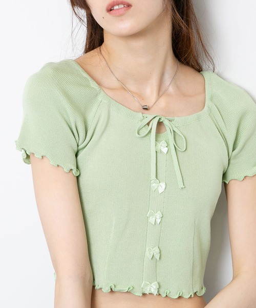 pumpkin port（パンプキンポート）の「フロントリボン付き メロー半袖カットソートップス（Tシャツ/カットソー・レディース・パープル/ホワイト/グリーン/ブルー/ブラック・M）」の17枚目の写真