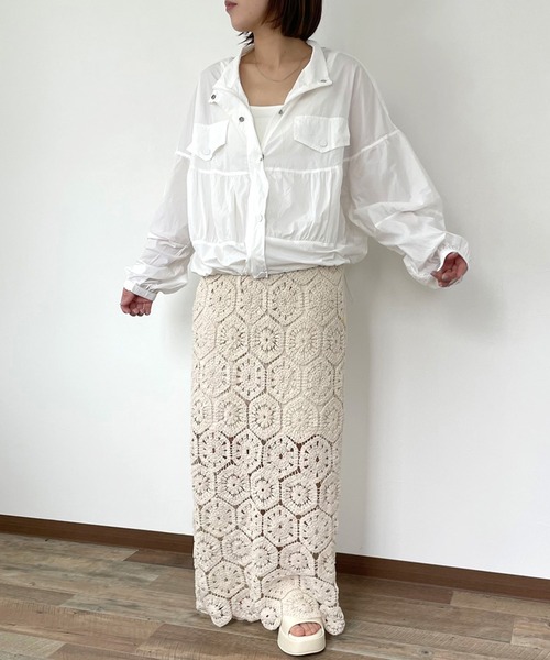 CRB（シーアールビー）の「スタンド切替シアーブルゾン（ブルゾン・レディース・オフホワイト/ラベンダー/ライトグリーン/ピンク・F）」の5枚目の写真