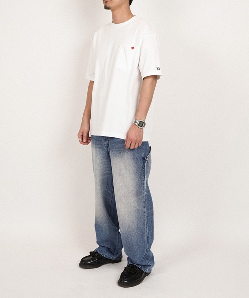 #Re:room（リルーム）の「ハートアイコンポケットビッグTシャツ（Tシャツ/カットソー・メンズ・ホワイト/ブラック・M-L/S-M）」の10枚目の写真