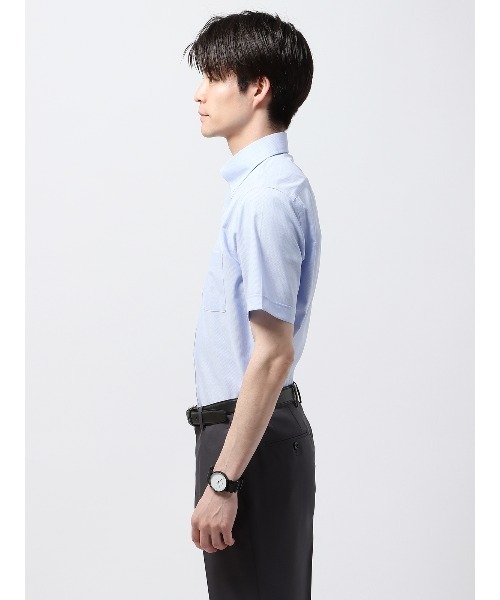 SUIT SQUARE(スーツスクエア)の「半袖ワイシャツ ノンアイロンストレッチ 3BLOCK ボタンダウンカラー BASIC ドレスシャツ(ビジネスシャツ・メンズ・ホワイト系/ブルー系・S/M/L/LL/3L)」の9枚目の写真