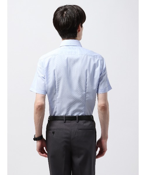 SUIT SQUARE(スーツスクエア)の「半袖ワイシャツ ノンアイロンストレッチ 3BLOCK ボタンダウンカラー BASIC ドレスシャツ(ビジネスシャツ・メンズ・ホワイト系/ブルー系・S/M/L/LL/3L)」の8枚目の写真