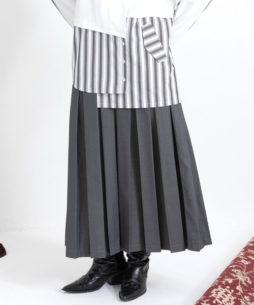 AULA AILA(アウラアイラ)の「ボックスプリーツスカート(スカート・レディース・ブラック/グレー/ブラウン・0/1)」の1枚目の写真