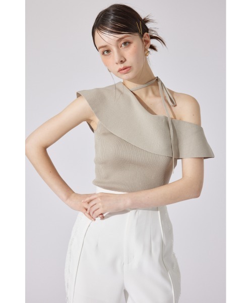 rienda（リエンダ）の「ワンショルダーニットトップス 夏服 サマーニット ノースリーブトップス（ニット/セーター・レディース・レッド/ベージュ/ブラック・FREE）」の6枚目の写真