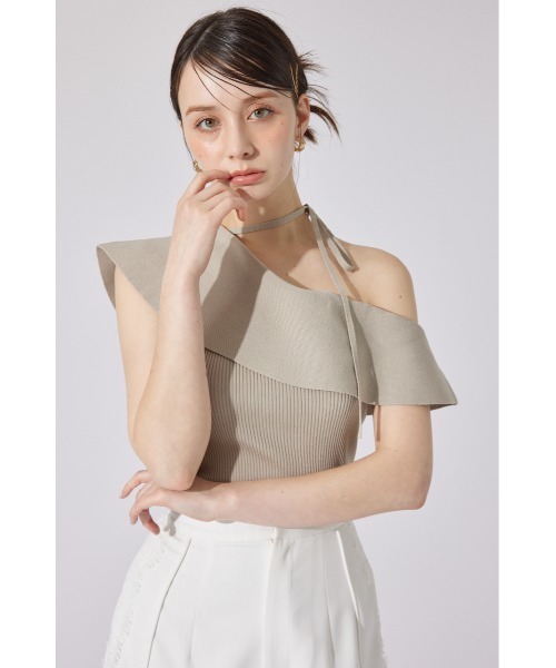 rienda（リエンダ）の「ワンショルダーニットトップス 夏服 サマーニット ノースリーブトップス（ニット/セーター・レディース・レッド/ベージュ/ブラック・FREE）」の5枚目の写真