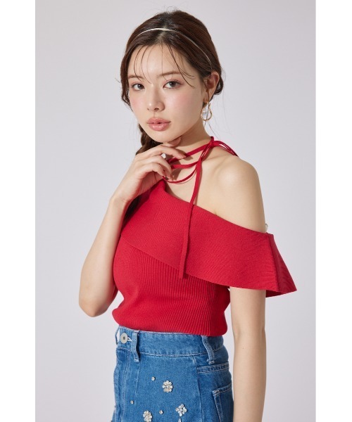 rienda（リエンダ）の「ワンショルダーニットトップス 夏服 サマーニット ノースリーブトップス（ニット/セーター・レディース・レッド/ベージュ/ブラック・FREE）」の21枚目の写真