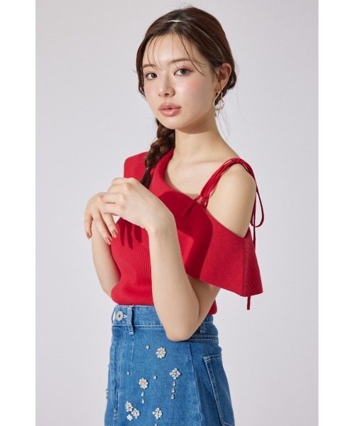 rienda（リエンダ）の「ワンショルダーニットトップス 夏服 サマーニット ノースリーブトップス（ニット/セーター・レディース・レッド/ベージュ/ブラック・FREE）」の17枚目の写真