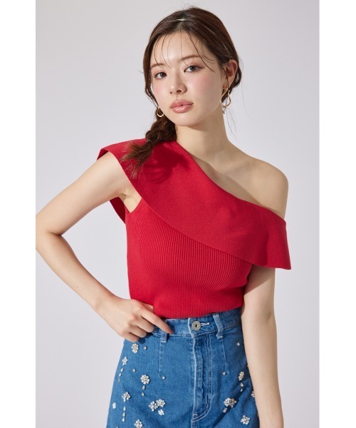 rienda（リエンダ）の「ワンショルダーニットトップス 夏服 サマーニット ノースリーブトップス（ニット/セーター・レディース・レッド/ベージュ/ブラック・FREE）」の16枚目の写真
