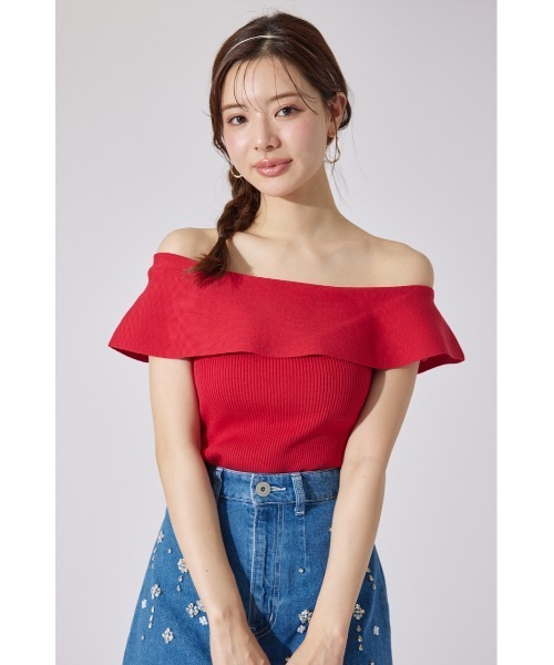 rienda（リエンダ）の「ワンショルダーニットトップス 夏服 サマーニット ノースリーブトップス（ニット/セーター・レディース・レッド/ベージュ/ブラック・FREE）」の15枚目の写真