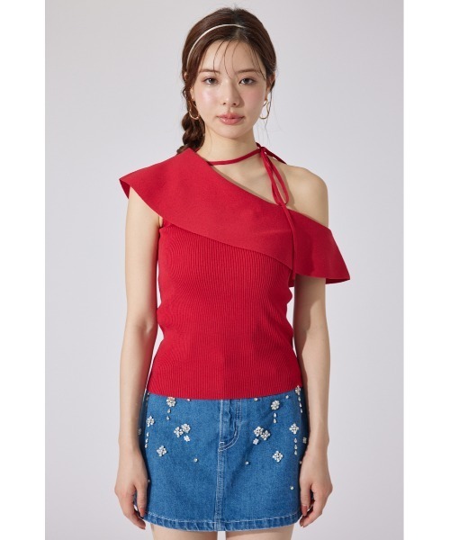 rienda（リエンダ）の「ワンショルダーニットトップス 夏服 サマーニット ノースリーブトップス（ニット/セーター・レディース・レッド/ベージュ/ブラック・FREE）」の13枚目の写真