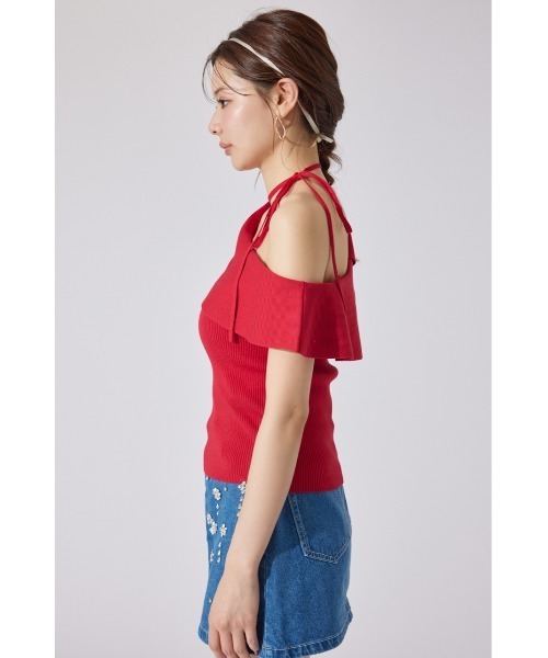 rienda（リエンダ）の「ワンショルダーニットトップス 夏服 サマーニット ノースリーブトップス（ニット/セーター・レディース・レッド/ベージュ/ブラック・FREE）」の4枚目の写真