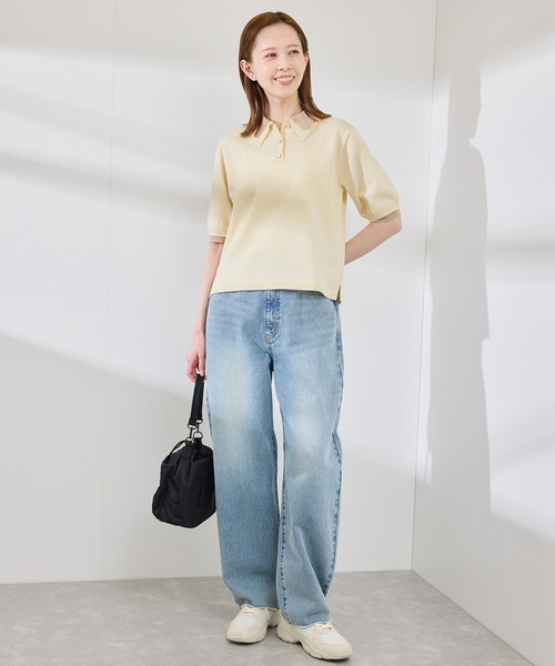 新色追加】バイカラーレイヤード風ニットポロシャツ（ポロシャツ