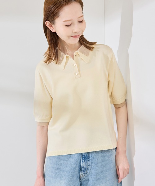 ROPE' PICNIC（ロペピクニック）の「【新色追加】バイカラーレイヤード風ニットポロシャツ（ポロシャツ・レディース・ホワイト系その他2/ブラック系その他/ブラウン系その他2/サックスブルー/ダークグリーン・38）」の6枚目の写真