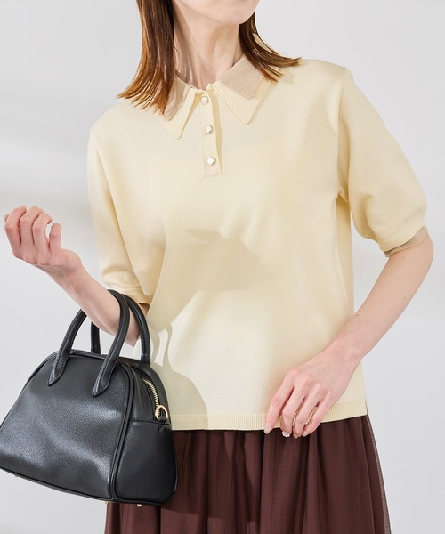 ROPE' PICNIC（ロペピクニック）の「【新色追加】バイカラーレイヤード風ニットポロシャツ（ポロシャツ・レディース・ホワイト系その他2/ブラック系その他/ブラウン系その他2/サックスブルー/ダークグリーン・38）」の8枚目の写真