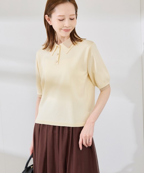 ROPE' PICNIC（ロペピクニック）の「【新色追加】バイカラーレイヤード風ニットポロシャツ（ポロシャツ・レディース・ホワイト系その他2/ブラック系その他/ブラウン系その他2/サックスブルー/ダークグリーン・38）」の9枚目の写真