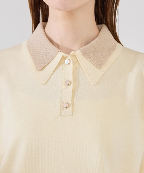 ROPE' PICNIC（ロペピクニック）の「【新色追加】バイカラーレイヤード風ニットポロシャツ（ポロシャツ・レディース・ホワイト系その他2/ブラック系その他/ブラウン系その他2/サックスブルー/ダークグリーン・38）」の13枚目の写真