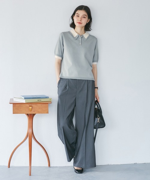 ROPE' PICNIC（ロペピクニック）の「【新色追加】バイカラーレイヤード風ニットポロシャツ（ポロシャツ・レディース・ホワイト系その他2/ブラック系その他/ブラウン系その他2/サックスブルー/ダークグリーン・38）」の20枚目の写真