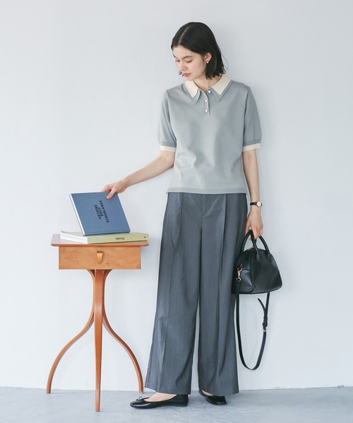 ROPE' PICNIC（ロペピクニック）の「【新色追加】バイカラーレイヤード風ニットポロシャツ（ポロシャツ・レディース・ホワイト系その他2/ブラック系その他/ブラウン系その他2/サックスブルー/ダークグリーン・38）」の21枚目の写真