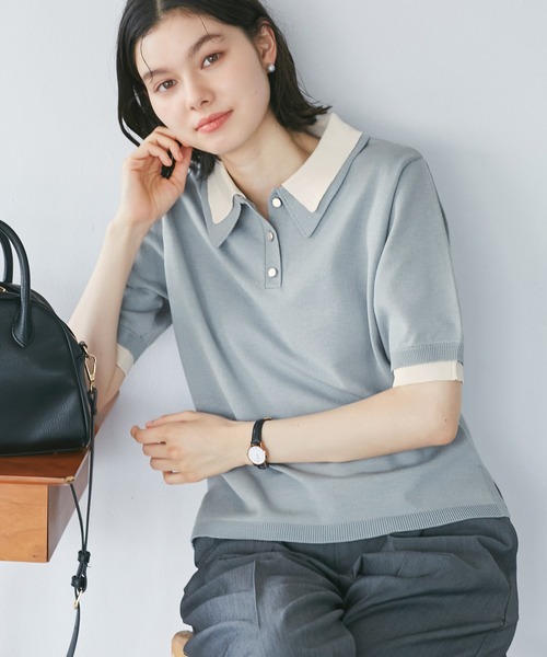 ROPE' PICNIC（ロペピクニック）の「【新色追加】バイカラーレイヤード風ニットポロシャツ（ポロシャツ・レディース・ホワイト系その他2/ブラック系その他/ブラウン系その他2/サックスブルー/ダークグリーン・38）」の22枚目の写真