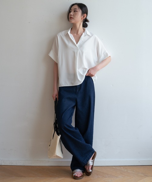 maison de LATIR(メゾンドラティール)の「夏服にピッタリ!Vネックスキッパーフレンチスリーブシャツ(シャツ/ブラウス・レディース・ホワイト・L/M/XL)」の8枚目の写真