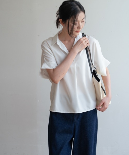 maison de LATIR(メゾンドラティール)の「夏服にピッタリ!Vネックスキッパーフレンチスリーブシャツ(シャツ/ブラウス・レディース・ホワイト・L/M/XL)」の10枚目の写真