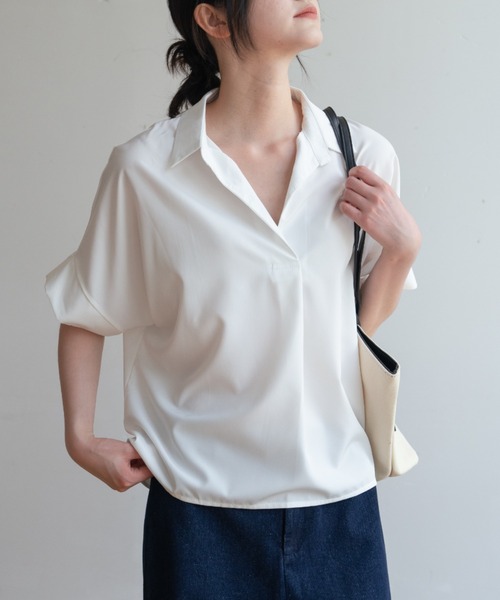 maison de LATIR(メゾンドラティール)の「夏服にピッタリ!Vネックスキッパーフレンチスリーブシャツ(シャツ/ブラウス・レディース・ホワイト・L/M/XL)」の13枚目の写真
