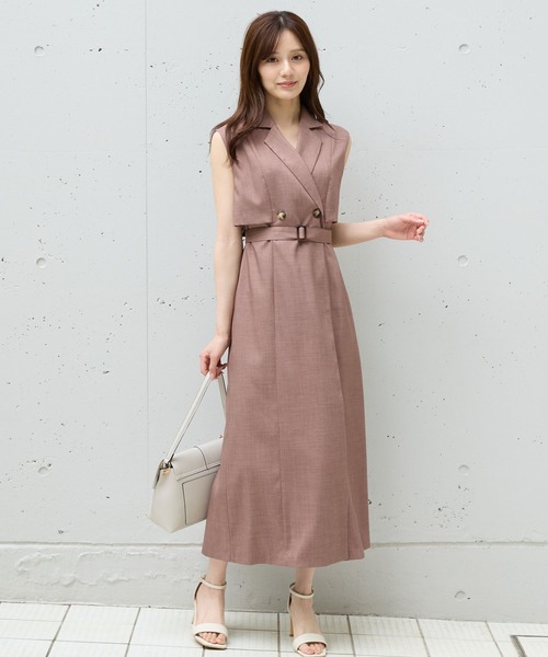 Andemiu（アンデミュウ）の「トレンチ風ノースリーブワンピース494085（ワンピース・レディース・チャコールグレー/ライトベージュ/グリーン/モカ・FREE）」の2枚目の写真