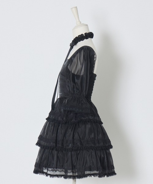 AVENCHUMU（アバンチュウム）の「Frill choker sheer tiered illustration onepiece（ワンピース・レディース・ホワイト/ブラック/ピンク・FREE）」の11枚目の写真