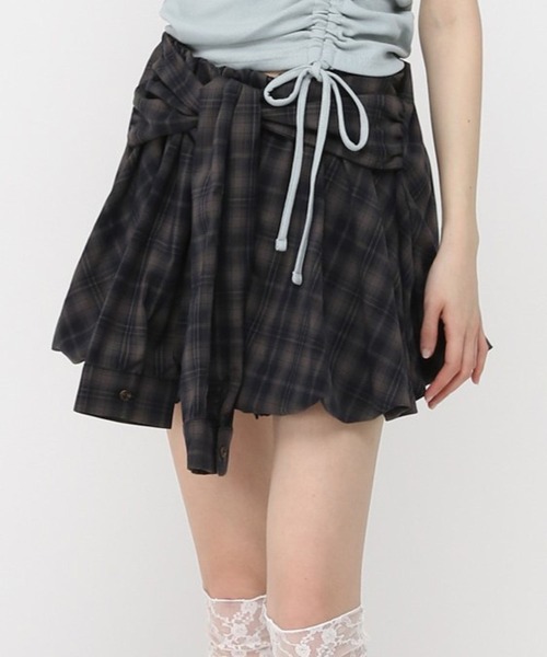 3.3 Field Trip （3.3フィールドトリップ）の「3.3 Field Trip／チェックシャツバルーンスカート（スカート・レディース・ネイビー/ブラウン・FREE）」の2枚目の写真