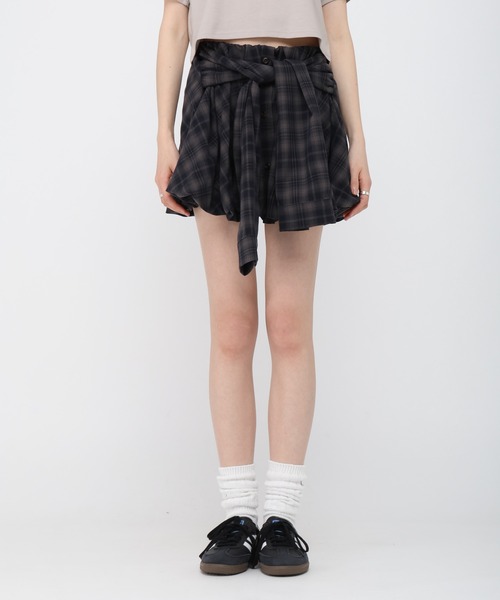 3.3 Field Trip （3.3フィールドトリップ）の「3.3 Field Trip／チェックシャツバルーンスカート（スカート・レディース・ネイビー/ブラウン・FREE）」の14枚目の写真