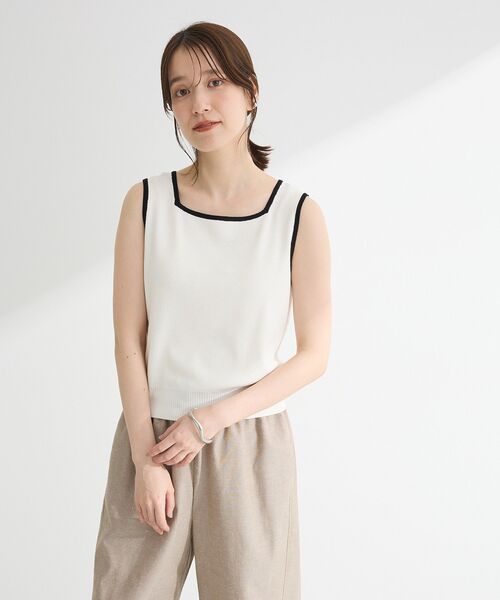 Green　Parks（グリーンパークス）の「・ELENCARE DUE バイカラーニットタンク（タンクトップ・レディース・カーキ/ブラック/オフホワイト/ダークベージュ・FREE）」の8枚目の写真