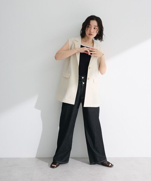 Green　Parks（グリーンパークス）の「・ELENCARE DUE バイカラーニットタンク（タンクトップ・レディース・カーキ/ブラック/オフホワイト/ダークベージュ・FREE）」の14枚目の写真