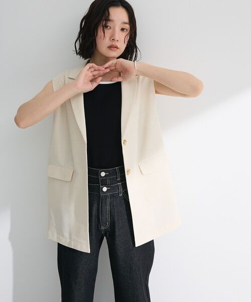 Green　Parks（グリーンパークス）の「・ELENCARE DUE バイカラーニットタンク（タンクトップ・レディース・カーキ/ブラック/オフホワイト/ダークベージュ・FREE）」の15枚目の写真