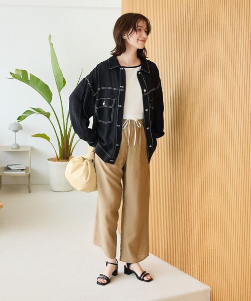 Green　Parks（グリーンパークス）の「・ELENCARE DUE バイカラーニットタンク（タンクトップ・レディース・カーキ/ブラック/オフホワイト/ダークベージュ・FREE）」の19枚目の写真