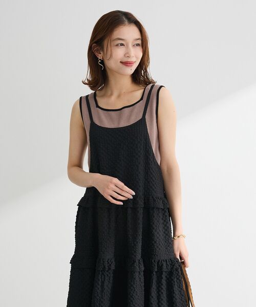 Green　Parks（グリーンパークス）の「・ELENCARE DUE バイカラーニットタンク（タンクトップ・レディース・カーキ/ブラック/オフホワイト/ダークベージュ・FREE）」の22枚目の写真